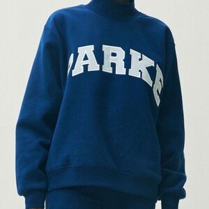 PARKE Navy Mock Neck Logo Sweatshirt